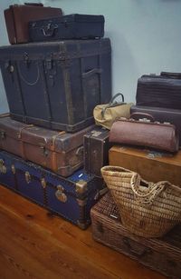 Stack of wicker basket on table