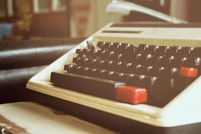 Close-up of computer keyboard on table