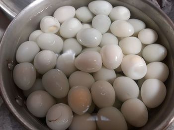 High angle view of eggs in container