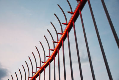 Low angle view of fence against sky