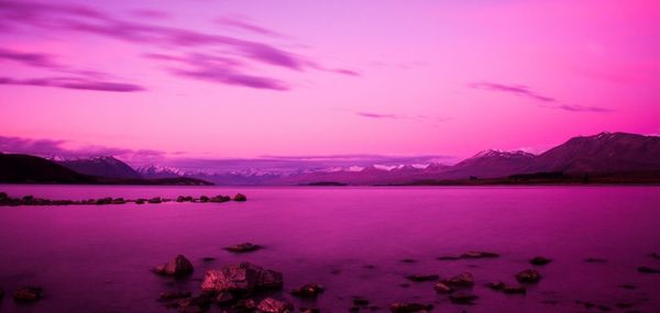Scenic view of lake against sky during sunset