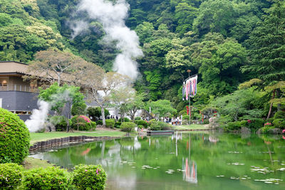 Scenic view of lake against trees