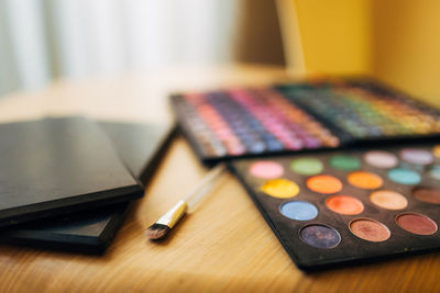 Close-up of colored pencils on table