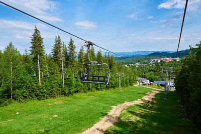 Mountains with open cable cars lift, karpacz, poland