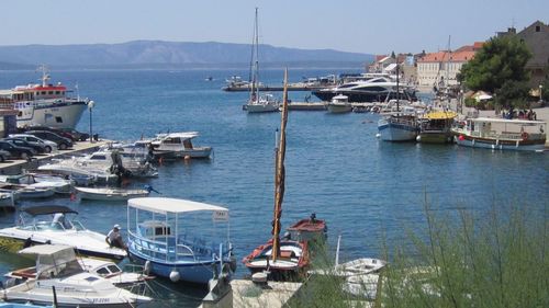 Boats moored in harbor