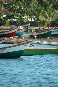 Boats moored in sea