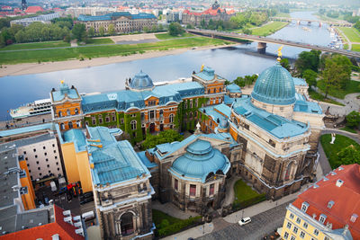 High angle view of buildings in city