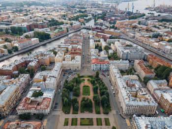 View from above on sadovaya street in kolomna district. historical center of st petersburg. 