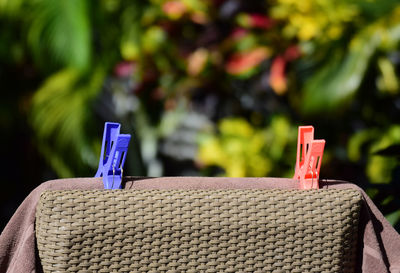 Close-up clothespin on chair