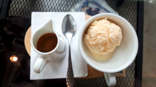 Close-up of coffee served on table