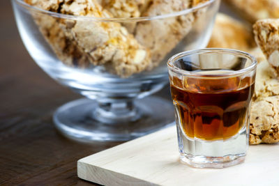 Close-up of a shot glass with alcoholic beverage