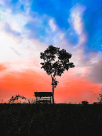 Silhouette tree on field against sky during sunset