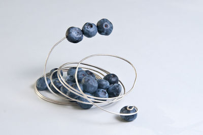 High angle view of fruits in bowl on table