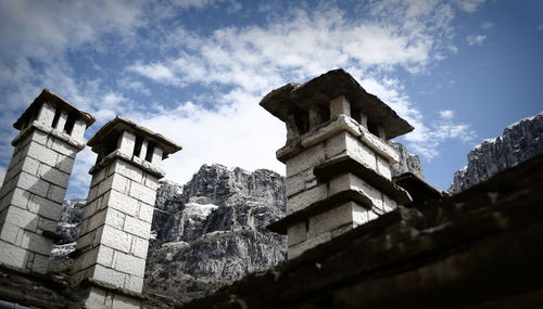 Low angle view of old building against sky