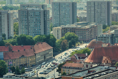 High angle view of buildings in city