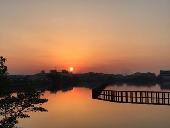 Scenic view of river against sky during sunset