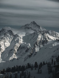 Scenic view of snowcapped mountains against sky