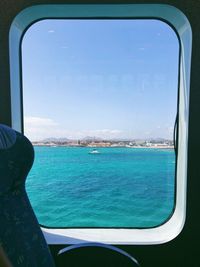 Scenic view of sea seen through airplane window