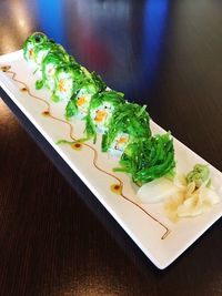 High angle view of food in plate on table