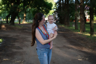 Mother and daughter in park