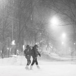 People standing on snow covered landscape