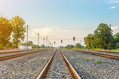 View of railroad tracks against clear sky