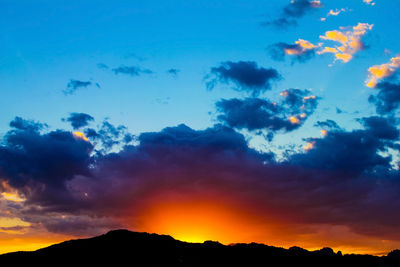 Low angle view of silhouette mountains against sky during sunset