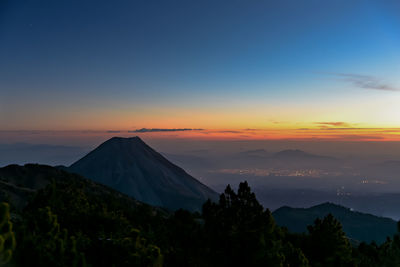 Scenic view of mountains against sky during sunset