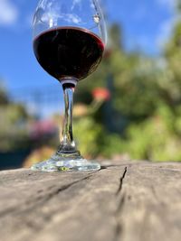 Close-up of wineglass on table