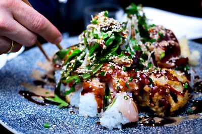 Close-up of sushi in plate