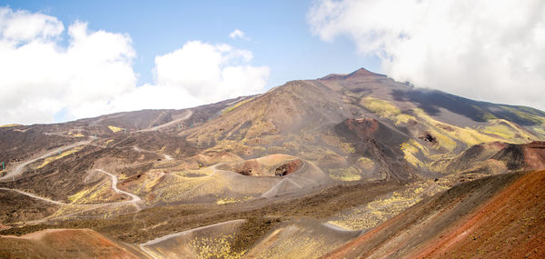 Scenic view of volcanic landscape against sky