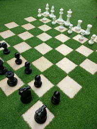 High angle view of chess board