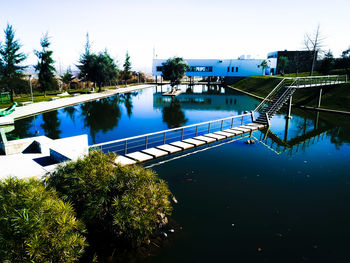 High angle view of swimming pool against sky