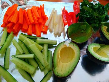 High angle view of fruits in plate