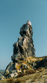 Rock formations against clear blue sky