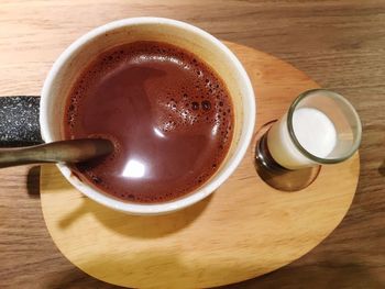 High angle view of coffee on table