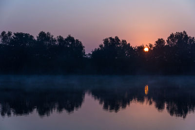 Scenic view of lake at sunset