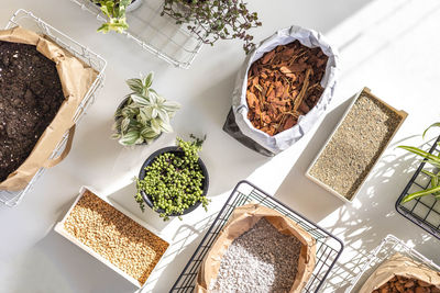 High angle view of food on table