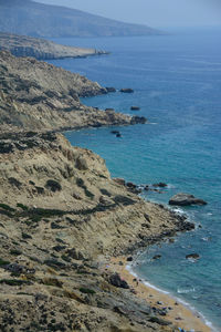 High angle view of sea shore against sky