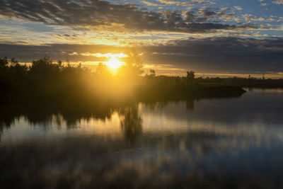 Scenic view of lake against sky during sunset