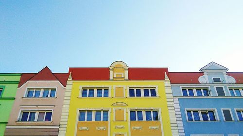 Facade of house against clear blue sky