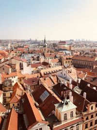 High angle view of townscape against clear sky