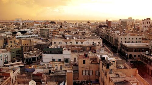 High angle view of townscape against sky