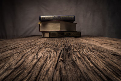 Close-up of wooden table at home