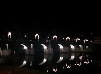 Reflection of illuminated lights in puddle