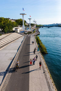 High angle view of people on the sea
