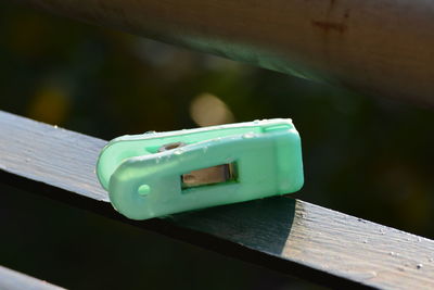 High angle view of telephone on table