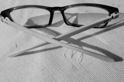 High angle view of eyeglasses on table