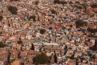 High angle view of buildings in city