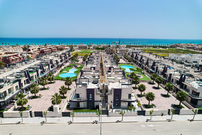 High angle view of beach against clear sky